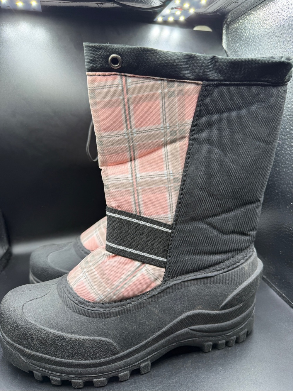 Womens Pink Plaid Winter Boots